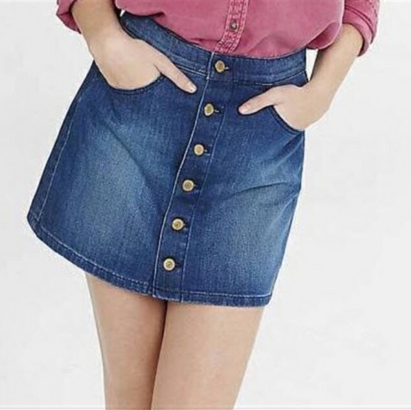 Express A-Line Button Front Mini Skirt | sz 00 - Picture 2 of 8